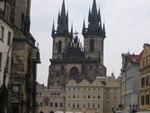 Typical view in Prague...newer buildings butting up against gothic architecture.